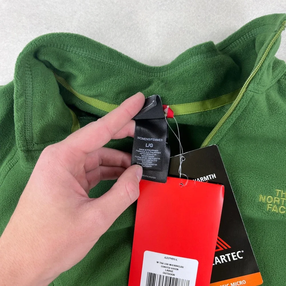 The North Face TKA 100 Microvelour Fleece Quarter Zip Green AJHP-VB1 Large NEW